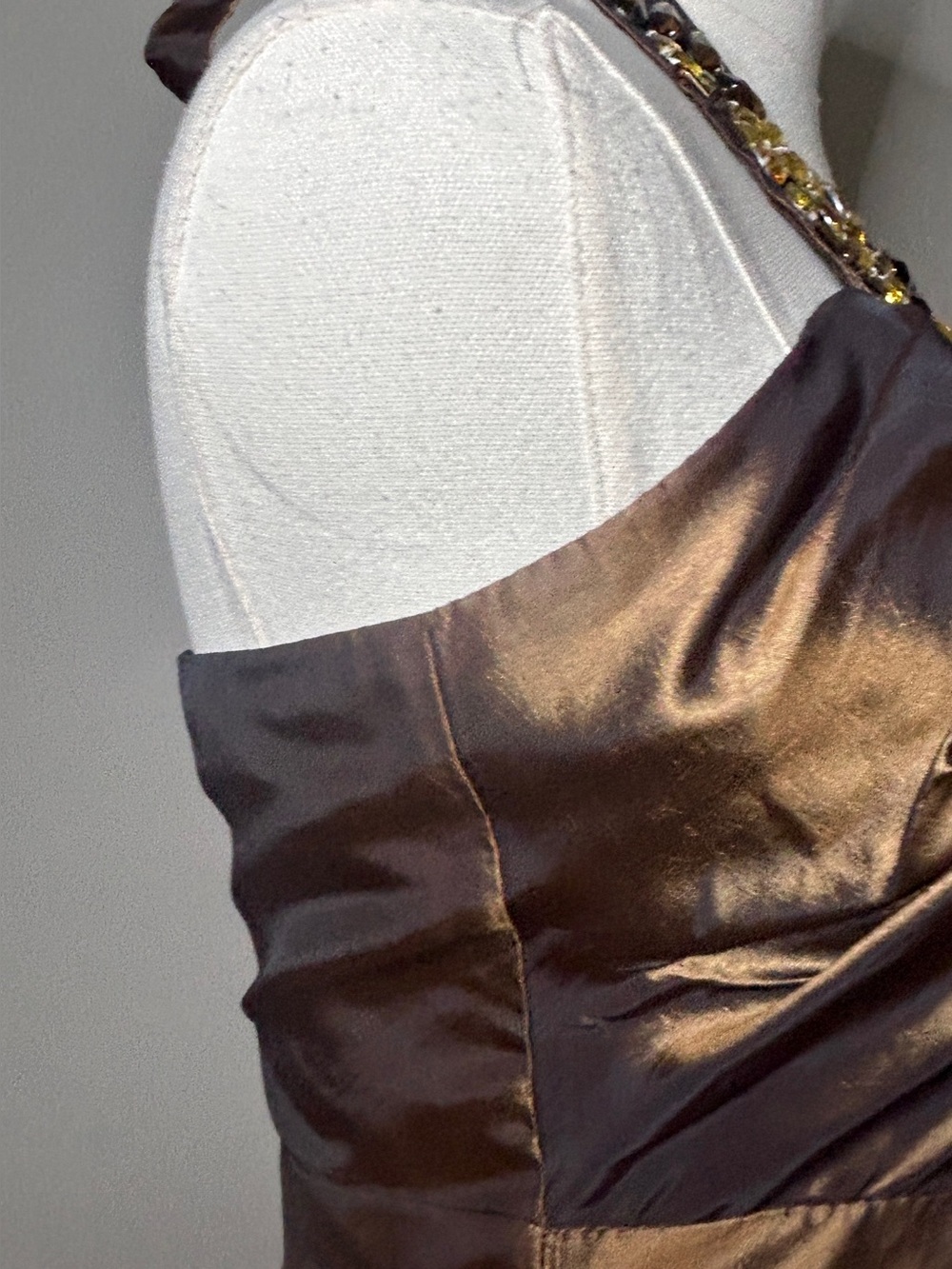 Y2K Masquerade Brown Beaded Halter Ruffle Bubble Hem Party Dress Homecoming 7/8 - Picture 13 of 14
